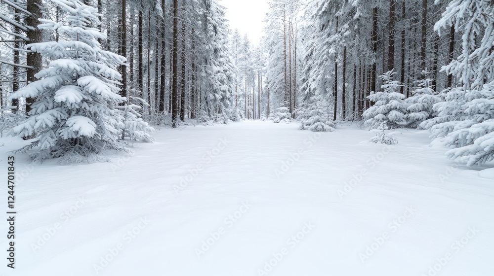 Obraz premium Snow-covered path in a winter forest