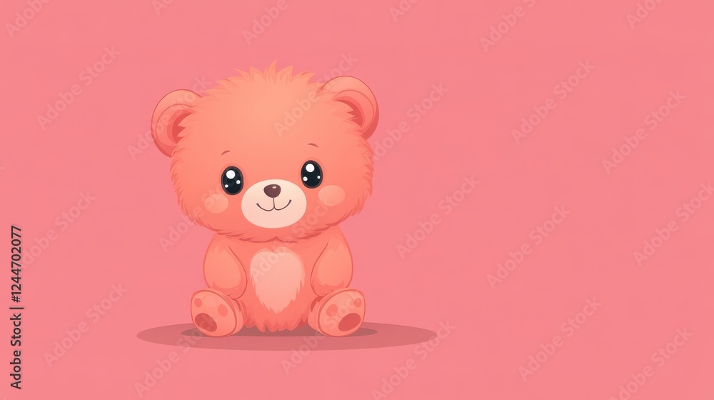 Obraz premium Adorable Illustration of a Cute Fluffy Teddy Bear with Big Eyes on a Vibrant Pink Background Expressing a Sense of Cheerful Innocence and Joy