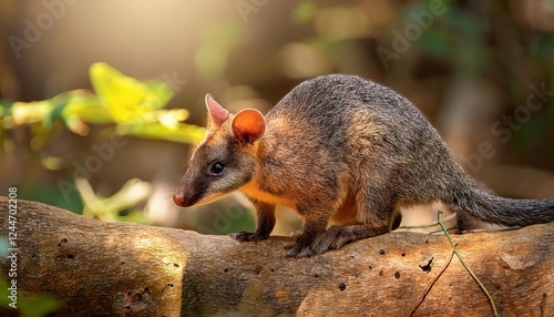 Striking Portrait of a Numbat Myrmecobius fasciatus Amidst Australian Outbacks SunScorched Terrain, Showcasing Diurnal Marsupials Distinctive Stripes and Intricate Patterns. photo