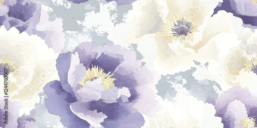 Blue beige Peony vector Seamless Pattern, . Romantic design for natural cosmetics, perfume, women products. Can be used as greeting card or wedding background.