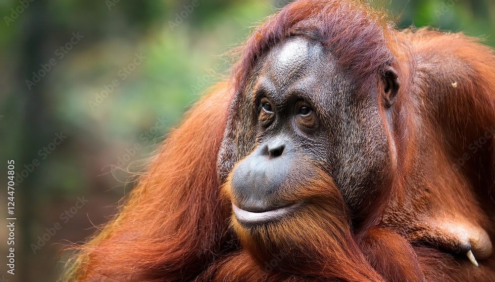 Wild and Majestic CloseUp Encounter with an Orangutan in the Tropical Rainforest of Borneos Tanjung Puting National Park, Capturing the Intricate Details of a Gentle Giant Amidst Vivid Green Wild and Majestic CloseUp Encounter with an Orangutan in the Tropical Rainforest of Borneos Tanjung Puting National Park, Capturing the Intricate Details of a Gentle Giant Amidst Vivid Green