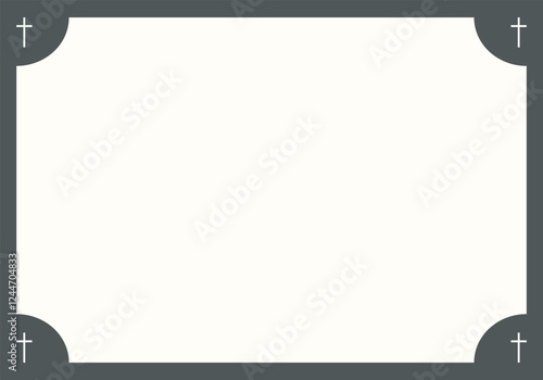 Funeral vector card. Empty card with white cross in the corners . White card