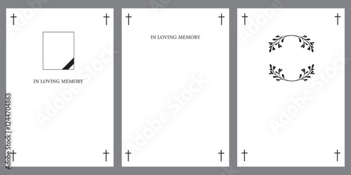 Set of funeral card. Empty card with black cross in the corners 