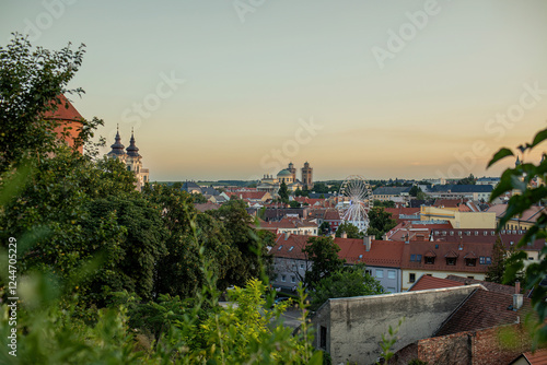Sunset panorama of Eger,Hungary.Summer season