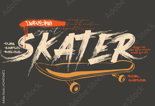 Skater Graffiti urban street style drawing.  Urban typography slogan print T shirt graphics, Retro urban style grunge  drawing, Vector illustration design for fashion graphics, t shirt prints..eps