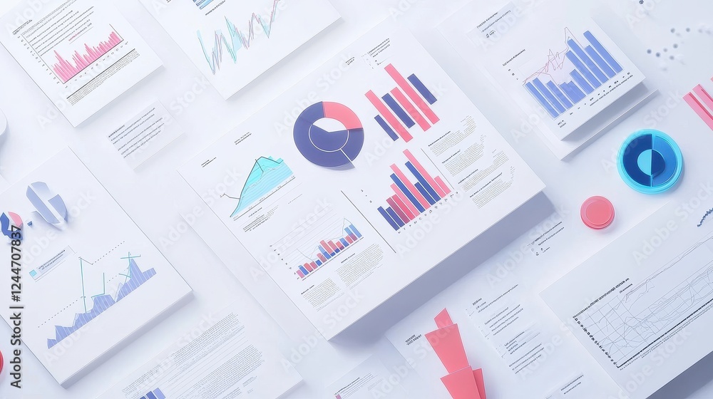 Financial market trends flat design top view stock exchange dashboard 3D render triadic color scheme Financial market trends flat design top view stock exchange dashboard 3D render triadic color scheme