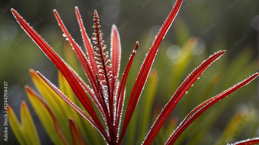 closeup of a kangaroo paw on a morning dew forest background