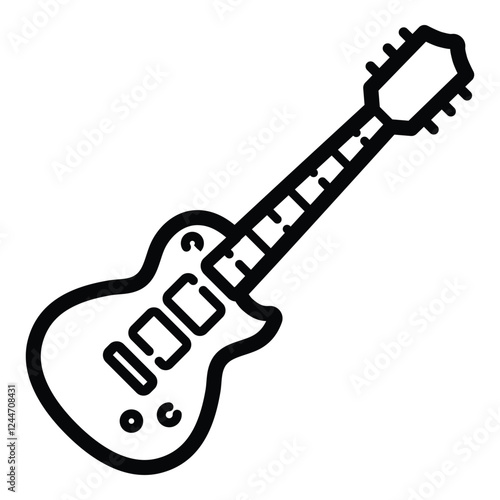 Electric Guitar Music Outline Icon Isolated On White Background