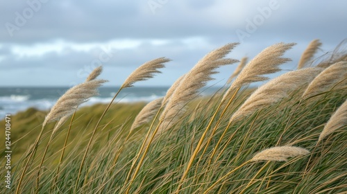 Wallpaper Mural Soft Pampas Grass Swaying in Coastal Breeze on Stormy Day Torontodigital.ca