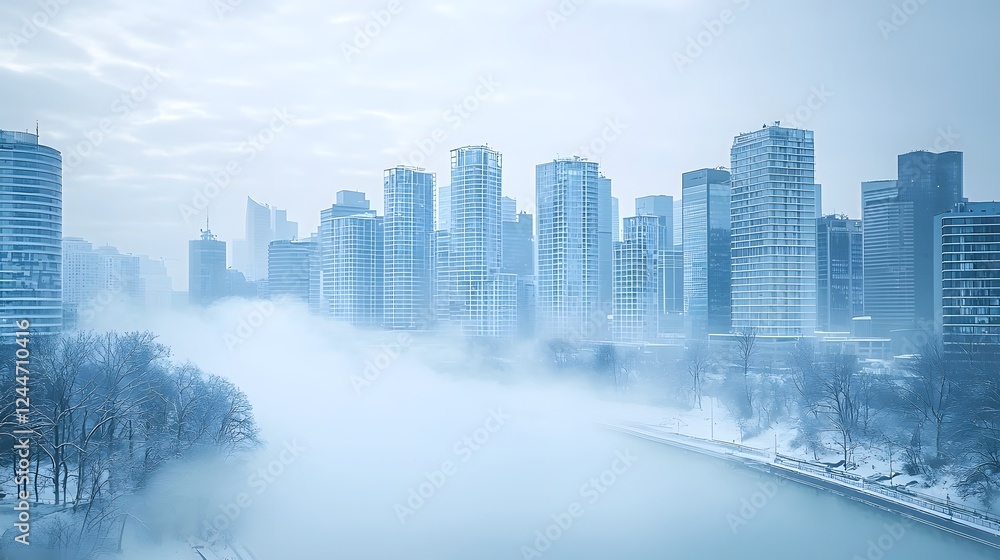 Fototapeta premium Futuristic Urban Skyline with Robotic Towers Filtering Polluted Air