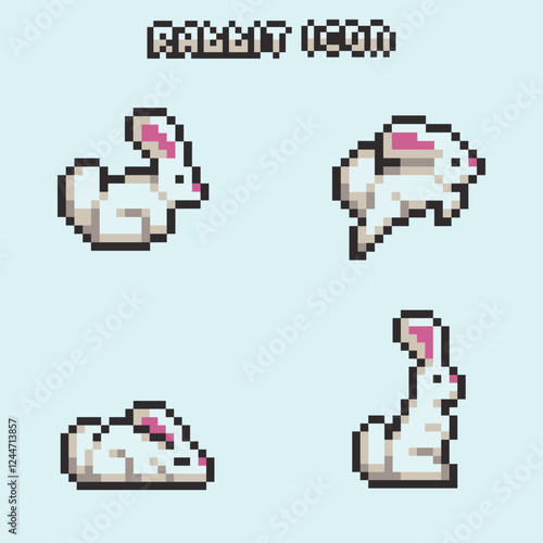 this is a rabbit icon set in pixel art with colorful color,this item good for presentations,stickers, icons, t shirt design,game asset,logo and project.