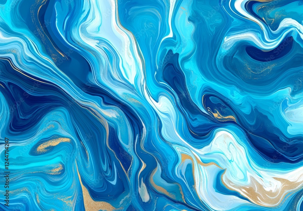 In a top-down perspective, water courses through an abstract river, showcasing turquoise and blue shades in a native art style painting. In a top-down perspective, water courses through an abstract river, showcasing turquoise and blue shades in a native art style painting.
