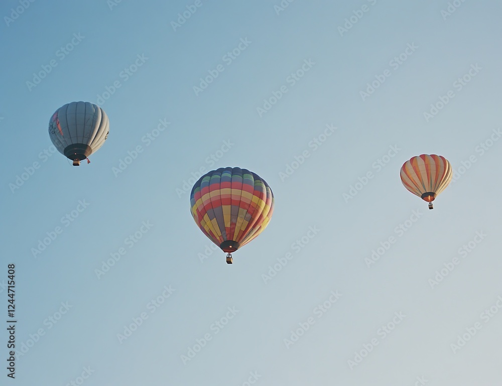 Fototapeta premium Colorful Hot Air Balloons Soaring Gracefully Across a Clear Blue Sky During a Sunny Day