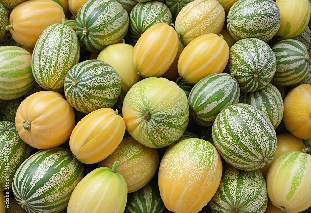 Colorful Display of Ripe Melons in a Grocery Store Aisle Colorful Display of Ripe Melons in a Grocery Store Aisle