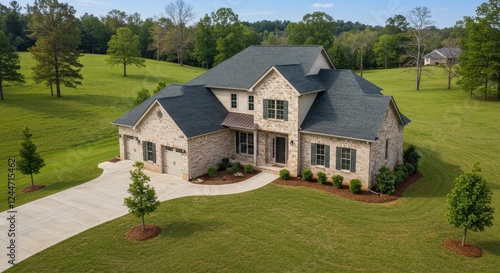 A beautiful white farmhouse home, iconic american charming frivolity