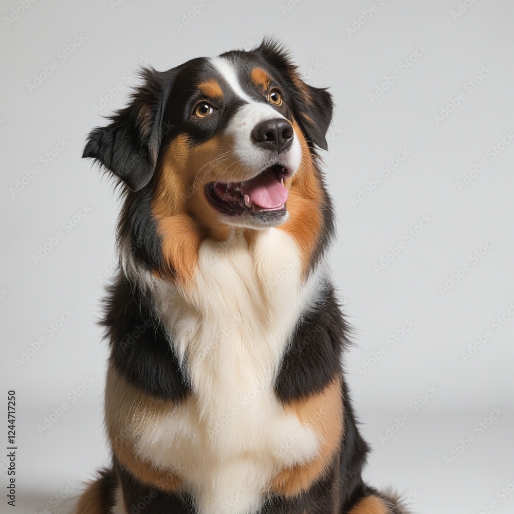 Cute Australian Shepherd Puppy Sitting on a White Background Cute Australian Shepherd Puppy Sitting on a White Background