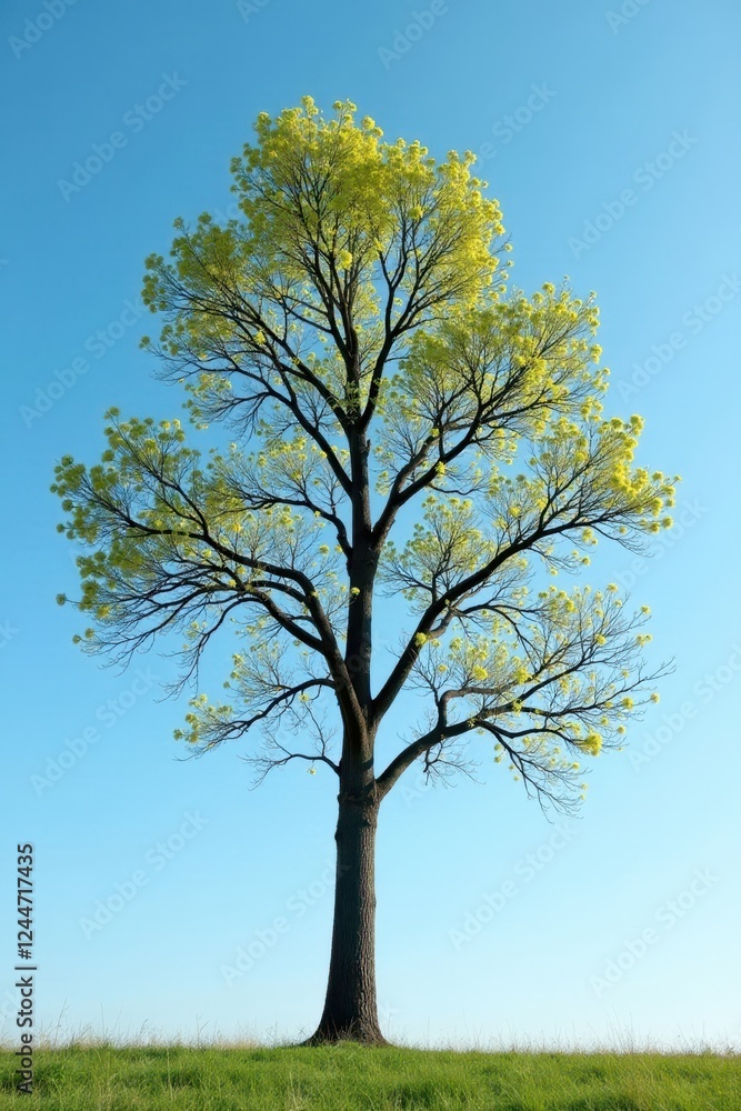 Lone poplar, stark branches against clear sky, landscape, vertical, peaceful Lone poplar, stark branches against clear sky, landscape, vertical, peaceful
