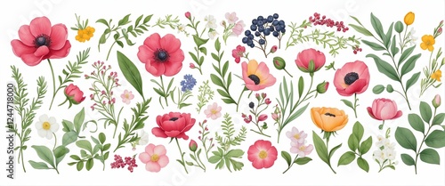 Wallpaper Mural Romantic Floral Collection with Twigs, Leaves, and Berries - Vector Elements for Spring and Summer Decor Torontodigital.ca