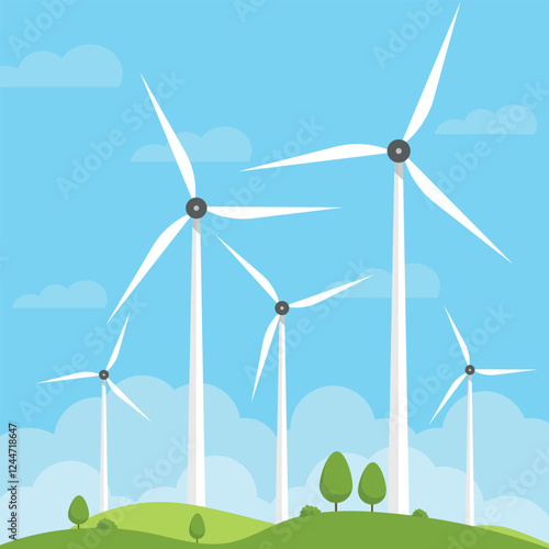 Wind turbine wind turbine wind energy green energy electricity open air wind farm concept vector illustration