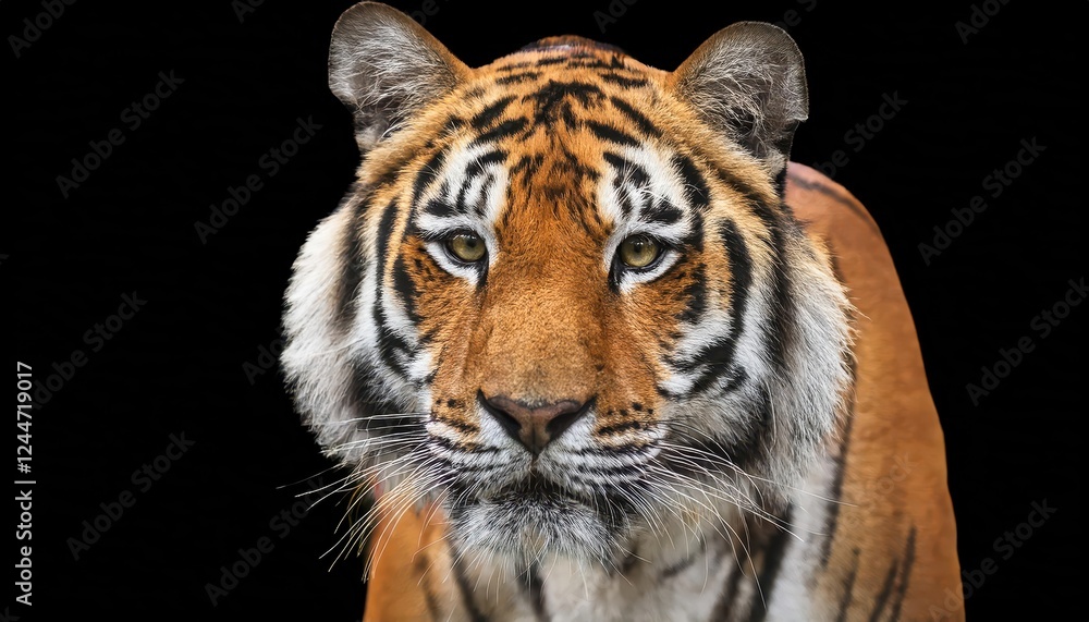 Naklejka premium Vigilant Striped Predator Bengal Tiger in its Natural Habitat, Displaying Majestic Strength and Grace Amidst the Dappled Light of a Jungle Morning