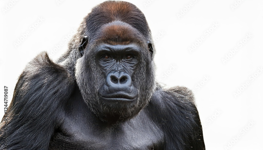 Striking Closeup of a Majestic Gorilla Amidst the Lush Jungle, Showcasing Vibrant Green Foliage and Rich Brown Textures in a Captivating Scene, Emphasizing the Power and Grace of this Wild Striking Closeup of a Majestic Gorilla Amidst the Lush Jungle, Showcasing Vibrant Green Foliage and Rich Brown Textures in a Captivating Scene, Emphasizing the Power and Grace of this Wild