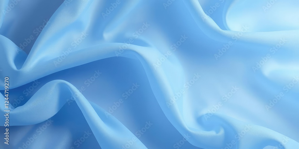 Obraz premium Soft pressing on a serene blue chiffon fabric background, chiffon, blue color, fabric