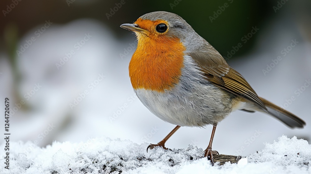 Vibrant European Robin on Snowy Branch in Winter Wonderland Landscape Vibrant European Robin on Snowy Branch in Winter Wonderland Landscape