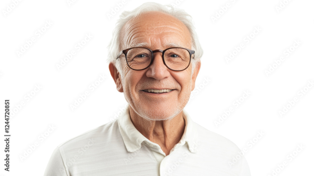 Smiling senior man with glasses on transparent background Smiling senior man with glasses on transparent background