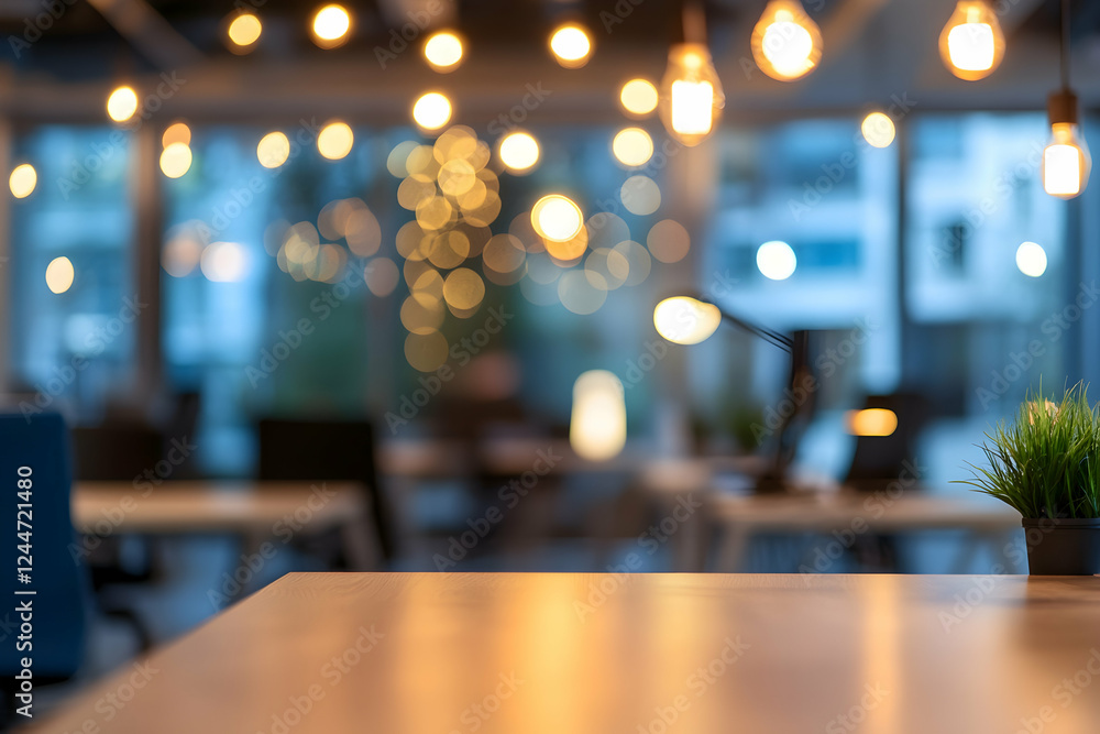 Business office with blurred casual workspace and soft bokeh lighting Business office with blurred casual workspace and soft bokeh lighting