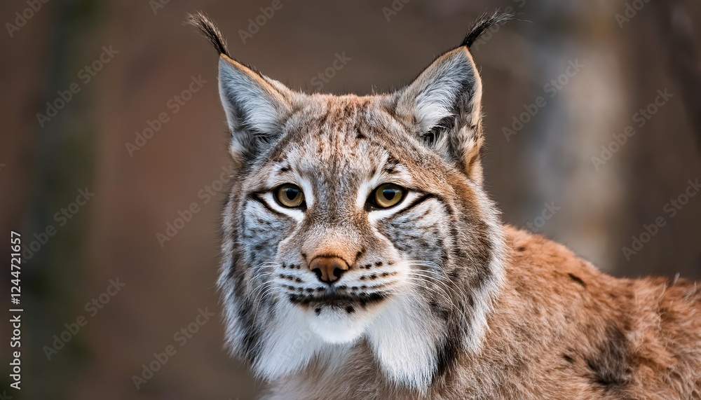 Striking Closeup Portrait of a Regal Canadian Lynx, Set Against the Frosty Winter Forest Backdrop, Showcasing the Majestic Wildlife of Canada in a Snowy Landscape. Striking Closeup Portrait of a Regal Canadian Lynx, Set Against the Frosty Winter Forest Backdrop, Showcasing the Majestic Wildlife of Canada in a Snowy Landscape.