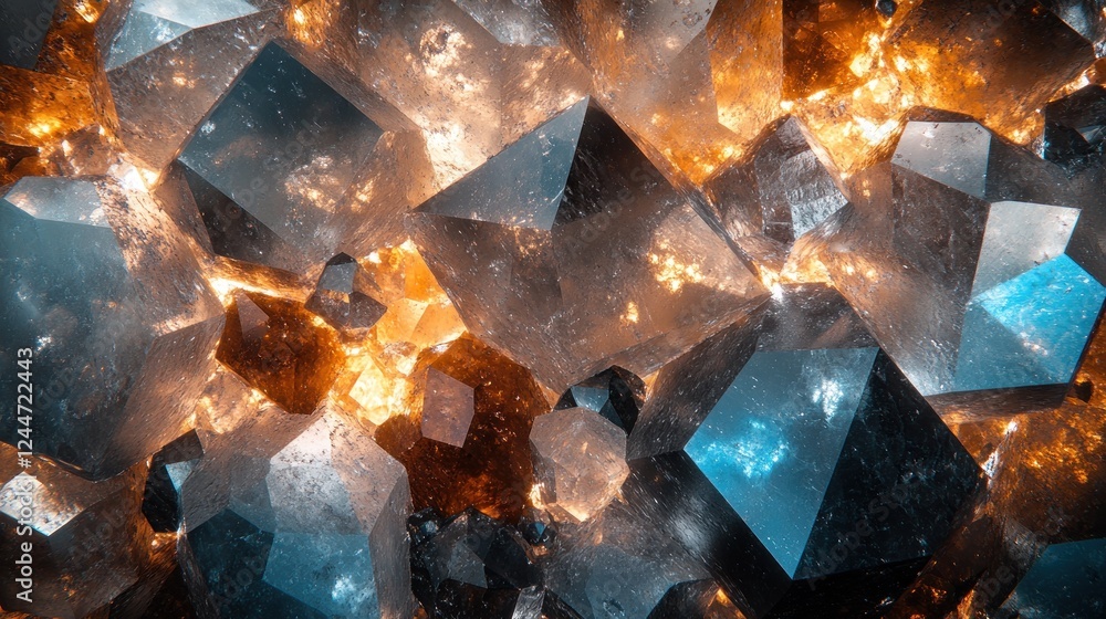 Close-up view of intricate crystal formation with fiery background Close-up view of intricate crystal formation with fiery background