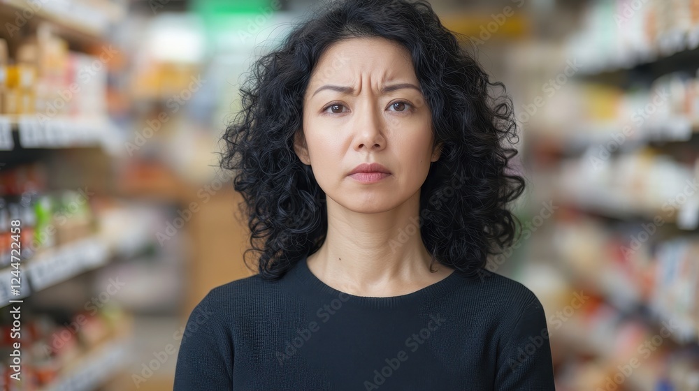 A Pensive Woman in a Supermarket Aisle A Pensive Woman in a Supermarket Aisle