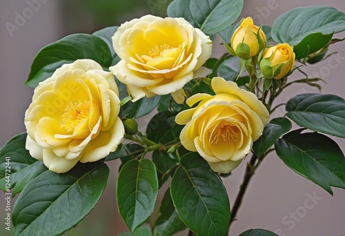 Elegant Yellow Roses with Cascading Blooms: A Ukrainian Botanical Treasure photo