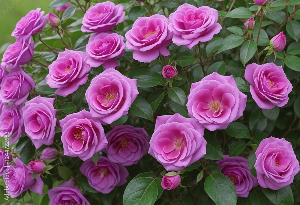 Vibrant Magenta Roses in a Summer Garden Vibrant Magenta Roses in a Summer Garden