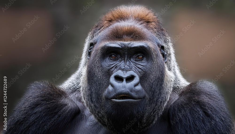 Majestic Gorilla Portrait in Lush Rainforest, Majesty and Intelligence Shining Through Eyes, Closeup Capturing the Powerful and Gentle Nature of this Iconic Primate Majestic Gorilla Portrait in Lush Rainforest, Majesty and Intelligence Shining Through Eyes, Closeup Capturing the Powerful and Gentle Nature of this Iconic Primate