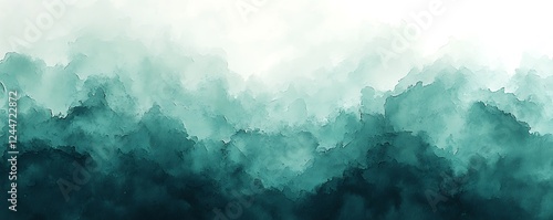 Abstract watercolor background in soothing teal and green shades, created with generative AI for a tranquil effect.