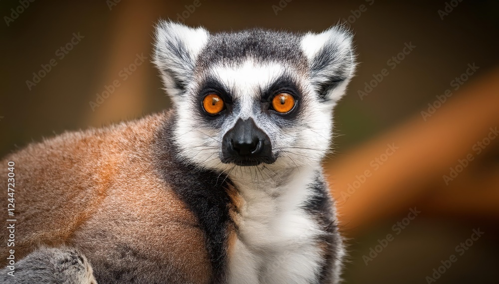 Obraz premium Vivid Portrait of a Lemur Catta, Set against the Backdrop of Madagascars Lush Tropical Rainforest, Capturing the Mystique and Charisma of this Unique Primate