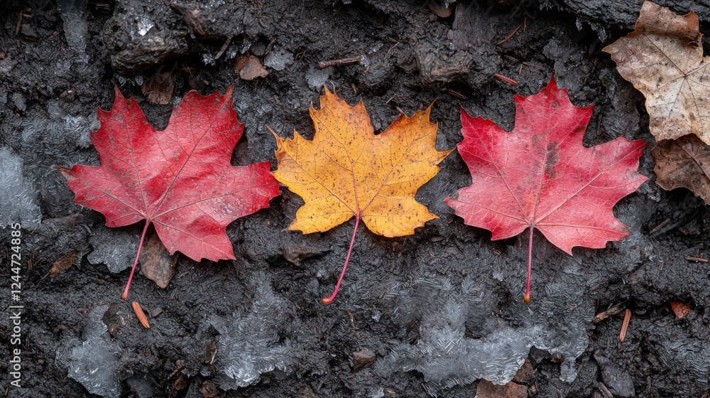 Vibrant Fall Leaves on Ground: Red and Yellow Maple Leaves Vibrant Fall Leaves on Ground: Red and Yellow Maple Leaves