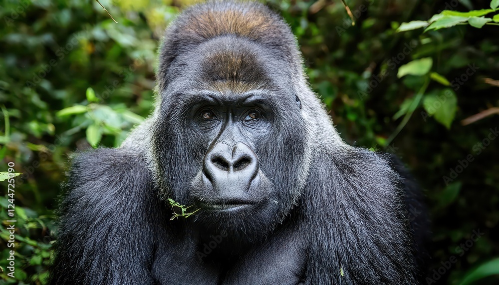 Striking CloseUp Portrait of a Western Lowland Gorilla in the Wild, Showcasing Intense Eye Contact and Expressive Fur Textures, Capturing the Majesty of These Endangered Primates in Their Striking CloseUp Portrait of a Western Lowland Gorilla in the Wild, Showcasing Intense Eye Contact and Expressive Fur Textures, Capturing the Majesty of These Endangered Primates in Their