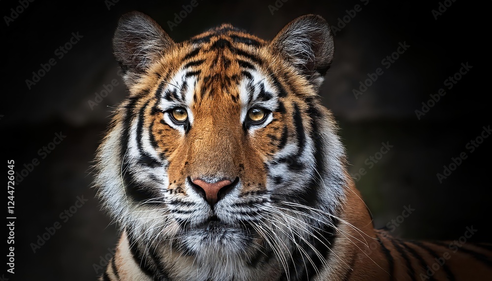 Naklejka premium Vigilant and Majestic A Closer Look at the Striking Asiatic Tiger in the Jungle, Cloaked in Sunset Glow and Wild Vibrancy