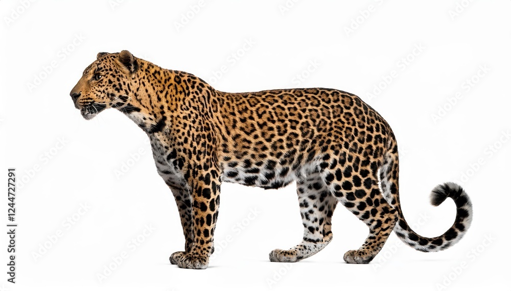 Powerful Portrait of a Proud Leopard, Panthera pardus, Set Against a Stark White Background with Majestic Regality and Intense Gazing Powerful Portrait of a Proud Leopard, Panthera pardus, Set Against a Stark White Background with Majestic Regality and Intense Gazing