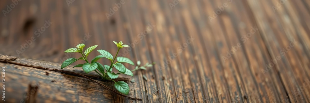 Small herb growing on brown palm trunk surface, leafy green, brown palm trunk, natural Small herb growing on brown palm trunk surface, leafy green, brown palm trunk, natural
