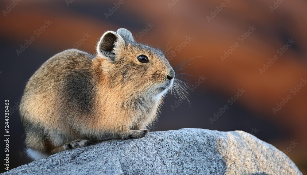 Adorable Arctic Pika Perched on Majestic Granite Rock, Amidst Snowy Alpine Landscape, Exuding Playful Tranquility and Winters Frosty Magic. Adorable Arctic Pika Perched on Majestic Granite Rock, Amidst Snowy Alpine Landscape, Exuding Playful Tranquility and Winters Frosty Magic.