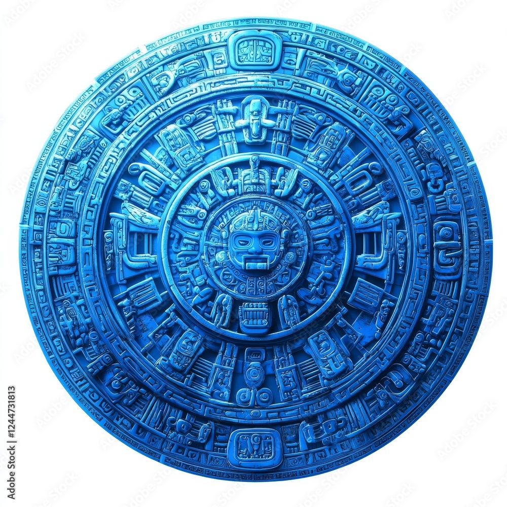 Obraz premium Ethnic patterns drawn from Mayan and some Aztec calendar styles, illustrated in a modern format and set against a white backdrop.