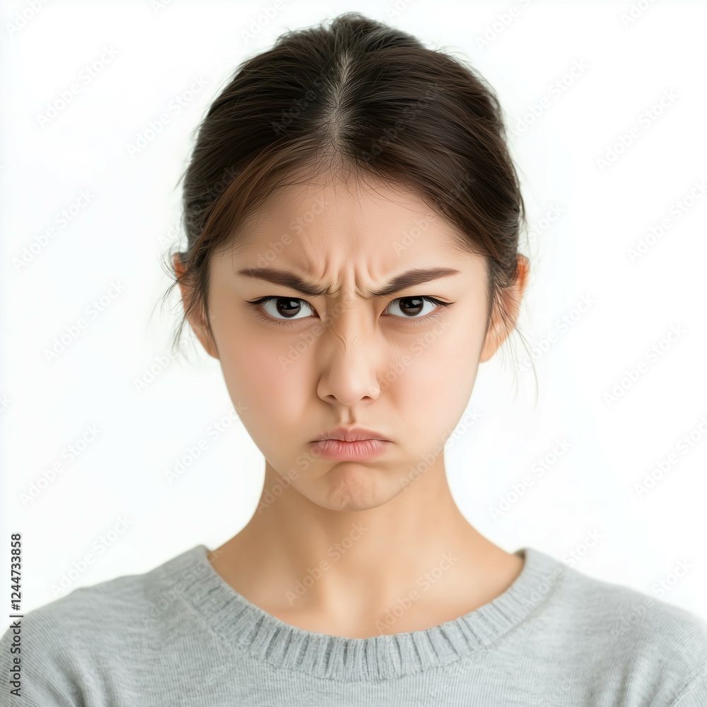 怒った表情をした日本人女性 怒った表情をした日本人女性