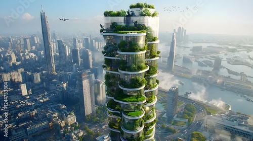 Towering Vertical Farm Skyscraper Designed to Cultivate Abundant Sustainable Food and Greenery for an Entire City s Residents photo