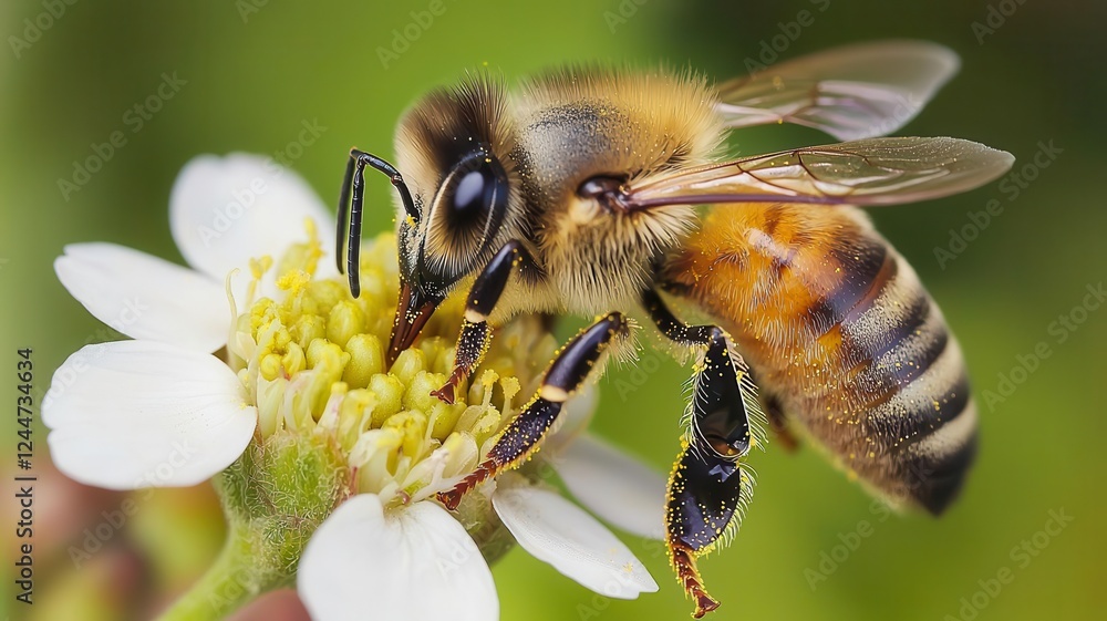 A closeup of a bee pollinating a flower, underlining biodiversity preservation A closeup of a bee pollinating a flower, underlining biodiversity preservation
