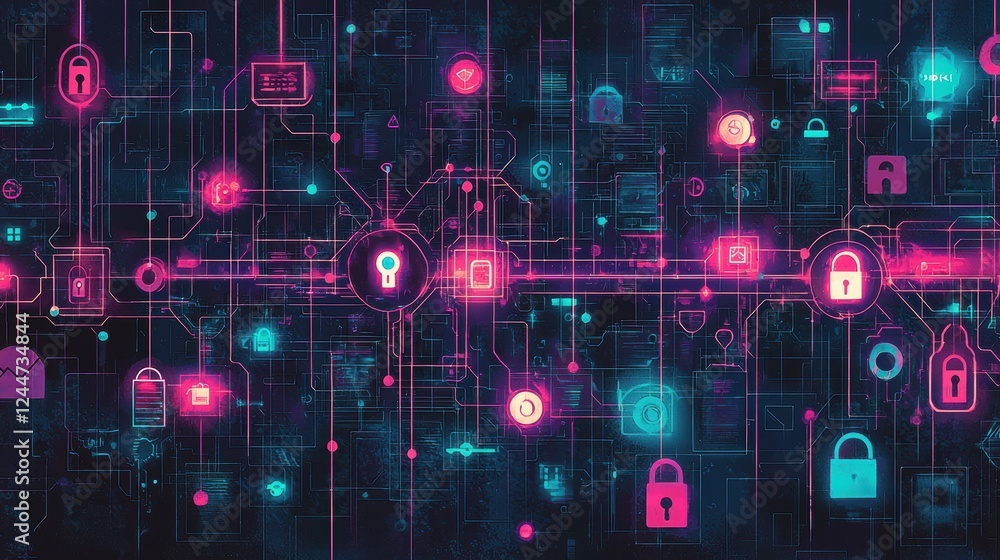 Fototapeta premium Digital Network Security Visualization with Data Connections and Locks