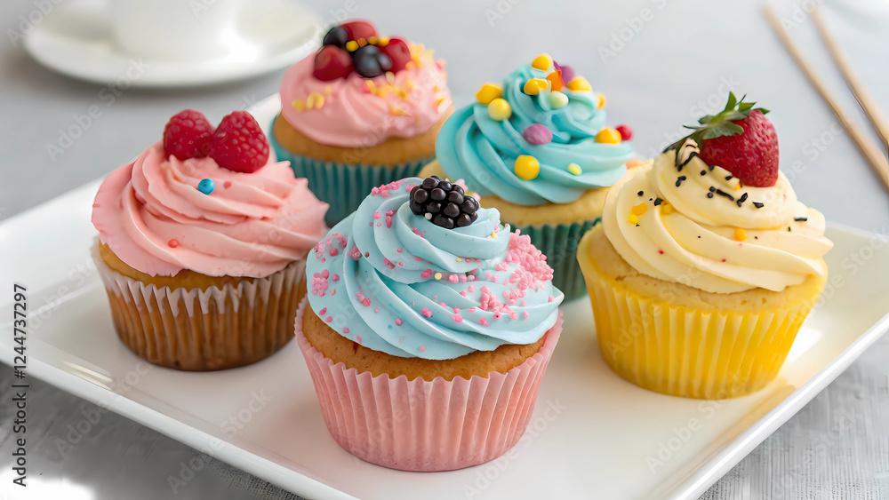 Set of cupcakes with cream and sprinkles Set of cupcakes with cream and sprinkles