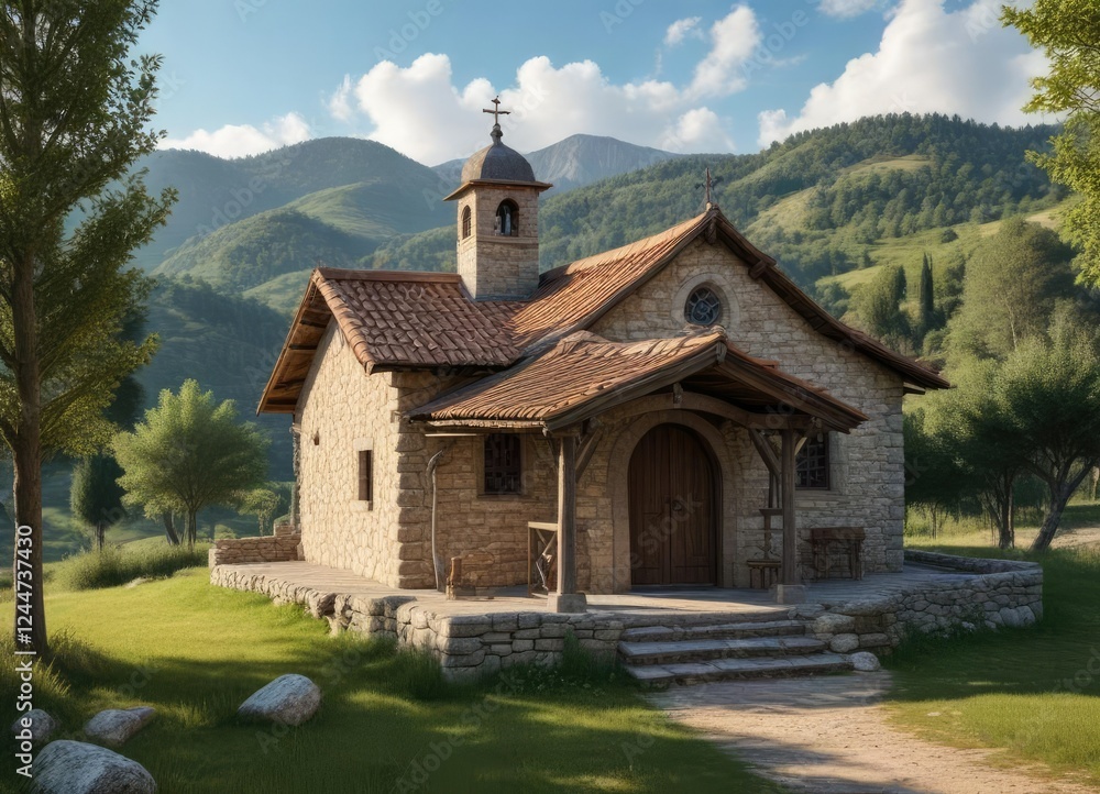 Rustic chapel with a wooden roof and stone walls in a secluded location amidst the Tuscan Alps , Rustic Details, Tuscany Rustic chapel with a wooden roof and stone walls in a secluded location amidst the Tuscan Alps , Rustic Details, Tuscany